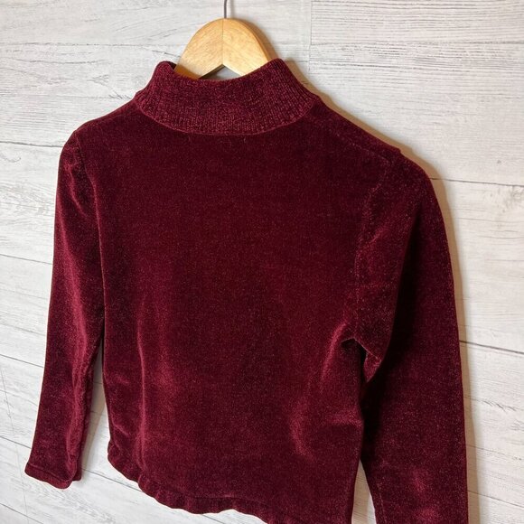 Zara Sweater Womens Size Medium Burgundy Soft Velour Corduroy Like Mock Neck - Picture 10 of 14